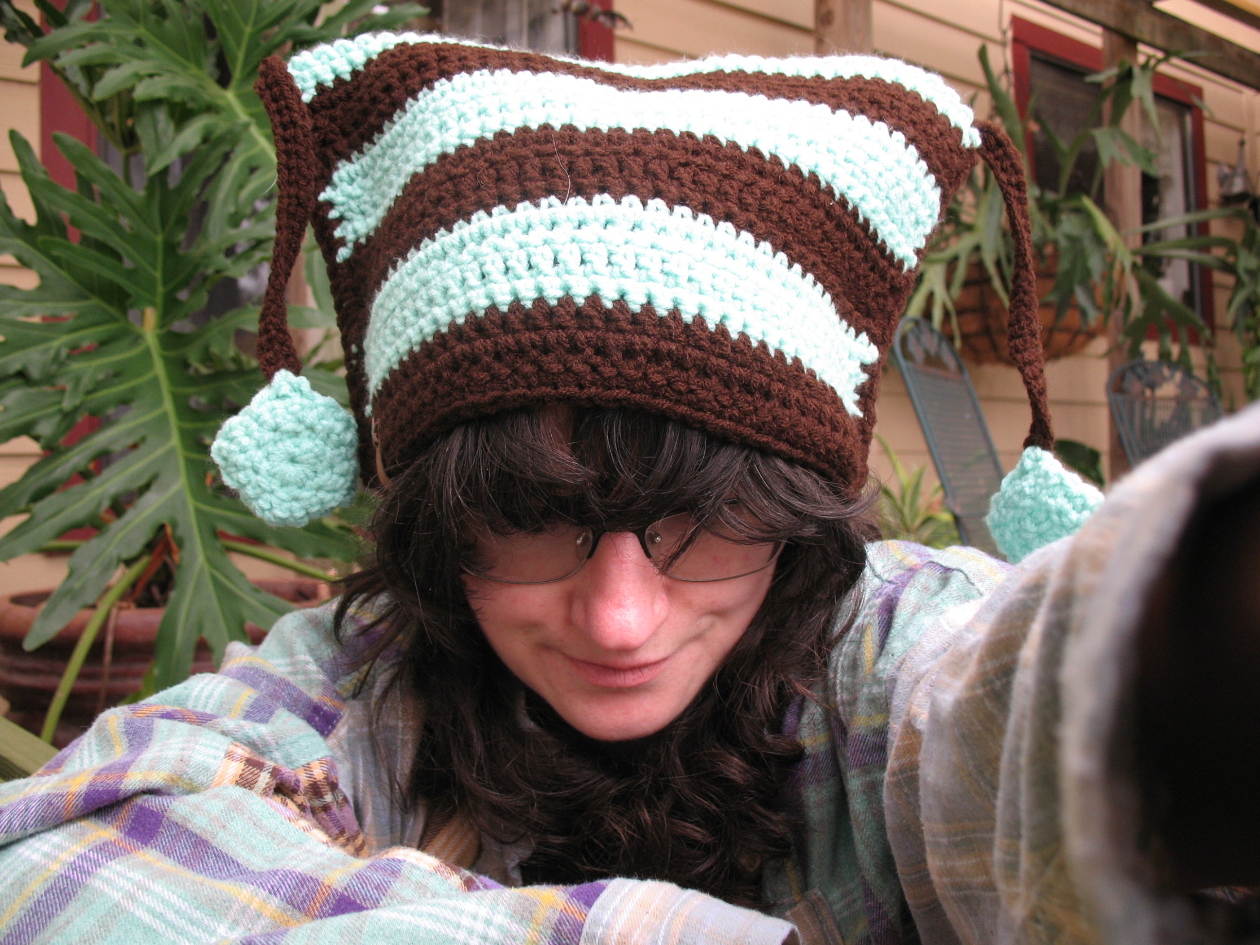 Brown and Mint Striped Cat Hat
